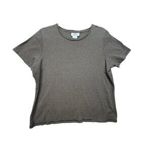 Talbots Petites Woman Short Sleeve T-Shirt Plus Size 1X Brown Striped Casual